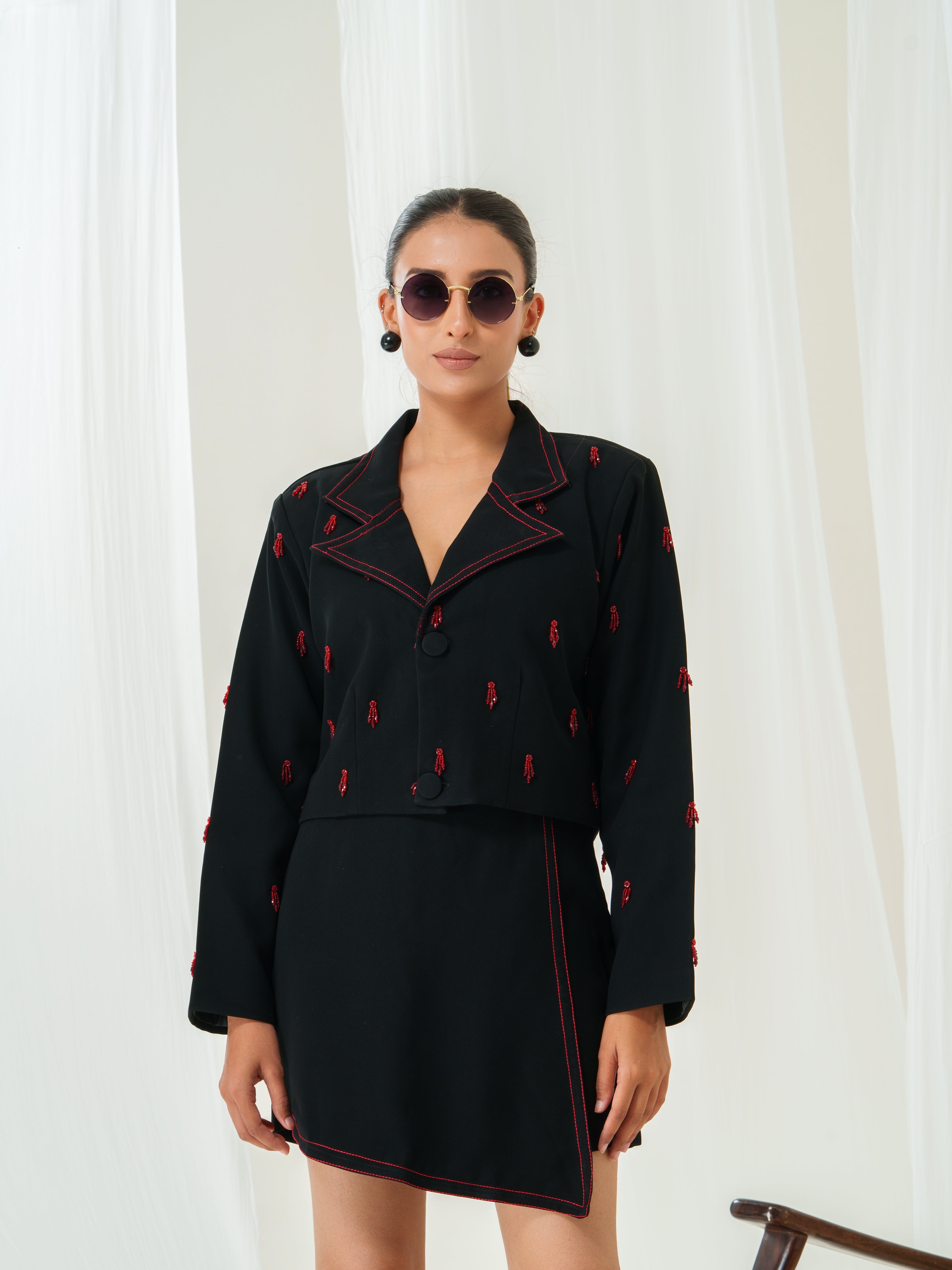 Sable Scarlet Crop Blazer Set